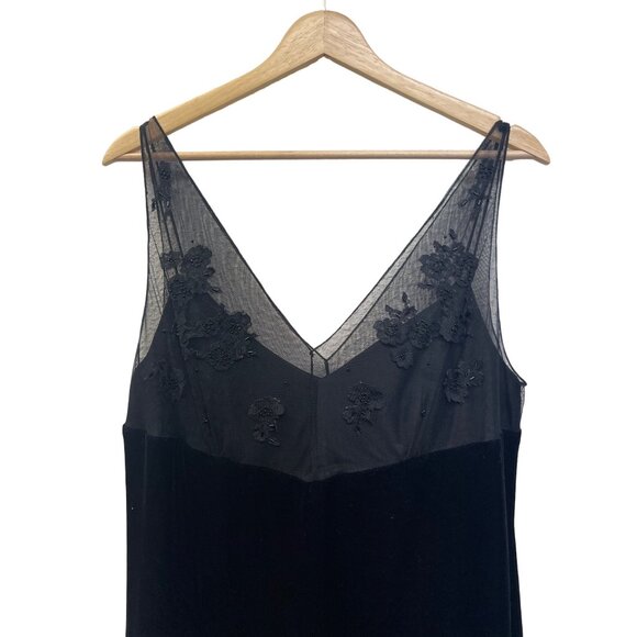 Evan-Picone Velvet Slip Dress with Tulle and Beading - Picture 2 of 7